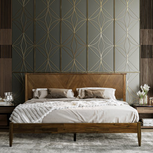 RORNS Panthera Solid Wood Bed Frame with Artistic Patterned Headboard