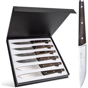 LEANN WALL WHISPERERS 6-Piece Serrated Stainless Steel Steak Knife Set With Wooden Handles
