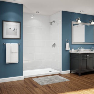 AVORA BATH 11x20 Tile White Acrylic Alcove Shower Walls 60"W x 36"D x 96"H