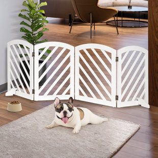 TUCKER MURPHY PET™ Darias 4-Panel Acacia Wood Arched Top Free Standing Pet Gate , 24 Inch Height and 81 Inch Wide