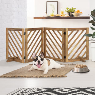 TUCKER MURPHY PET™ Darius 4-Panel Acacia Wood Rectangle Free Standing Pet Gate 24 Inch Height and 81 Inch Wide