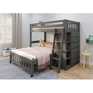 MASON & MARBLES Hovea Twin over Full 6 Drawer Solid Wood L-Shaped Bunk Beds with Bookcase by Discovery World Furniture