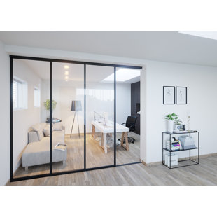 DOORS22 2 Panel Clear Glass Sliding Room Divider - Aluminum Frame with Silent Glide technology