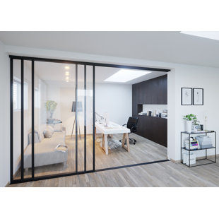 DOORS22 3 Panel Clear Glass Sliding Room Divider - Aluminum Frame with Silent Glide technology
