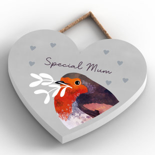 GLOBAL DESIGNS FENTON LTD Special Mum Festive Robin Christmas Heart Wooden Plaque Vivid Squid Wholesale Wall Decor