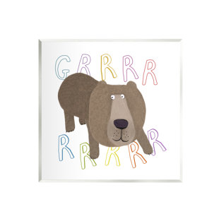 MASON & MARBLES Grrrr Roaring Wild Bear On Wood by Carla Daly Print