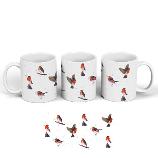 GLOBAL DESIGNS FENTON LTD Festive Robin Pattern Snow Christmas Ceramic Classic Mug
