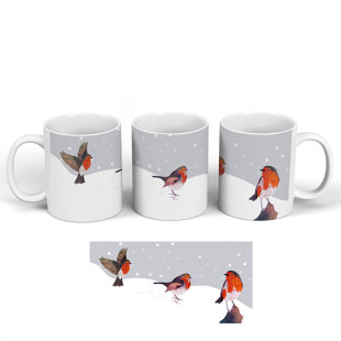 GLOBAL DESIGNS FENTON LTD 3 Festive Robins Snowy Scene Christmas Ceramic Classic Mug