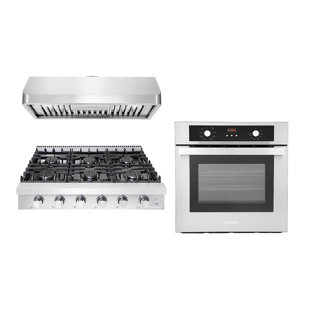 Cosmo 3 Piece Kitchen Appliance Package with 35.88'' Gas Cooktop , Wall Oven , and Under Cabinet Range Hood