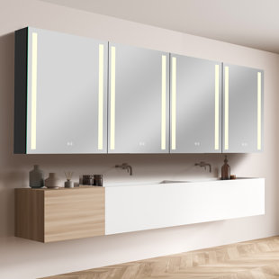 ZEAFIVE 80 W 30 H Surface Frameless LED Medicine Cabinet with Mirror and 12 Shelves