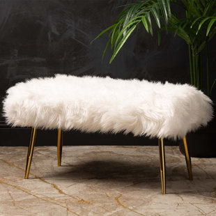 FAIRMONT PARK Mantua Upholstered Faux Fur Bench for Bedroom Furniture, Modern Bench with Stainless Steel Base