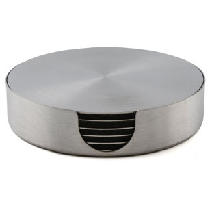 THIRSTYSTONE Stainless Steel Round 6 Piece Coaster Set (Set of 6)