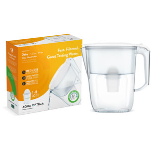 Aqua Optima Water Filter Pitcher For Tap And Drinking Water With 1 Compact Filter. Bpa Free, Wqa Certified, Daisy Design (white)