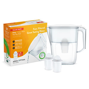 Aqua Optima Water Filter Pitcher Value Pack For Tap And Drinking Water With 3 Compact Filter, Bpa Free, Wqa Certified, Daisy Design (white)