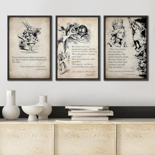 IDEA4WALL Alice in Wonderland Fairy Tale Storybook by Lewis Carroll Framed Canvas 3 Piece Print Wall Art