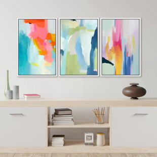 IDEA4WALL Abstract Colorful Strokes " Colorful Blue Navy " 3 - Pieces