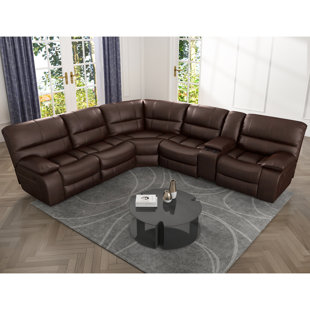 HOKKU DESIGNS Kermet 6 - Piece Modern Fancy Vegan Leather Power Reclining Sectional with Wide Back and Console