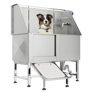 BRING HOME FURNITURE Stainless Steel Dog Grooming Tub Pet Washing Station with Ramp