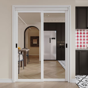 HOME WORTHY 1 Lite Mirrored White Sliding Pantry Closet Door with Hardware & Handles