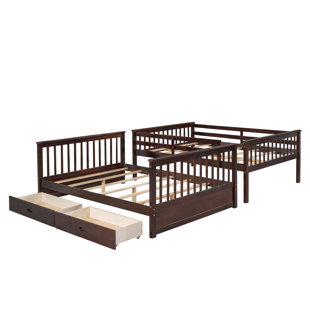 HOME SWEET DREAM JOY Twin-Over-Twin Bunk Bed with Ladders and Two Storage Drawers (Espresso)