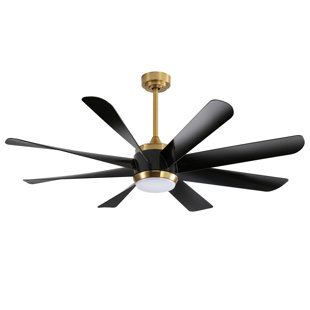MERCER41 Rhandi 60-Inch Ceiling Fan with LED Lights and Remote Control for Indoor/Covered Outdoor, DC Motor, 8 ABS Blades, 6-Speed, 5''/10'' Downrods