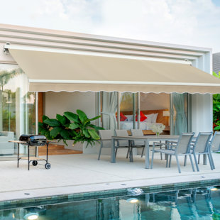 Diensweek 177'' W x 118'' D Polyester Beige Cover Motorized Retractable Patio Awning