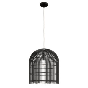 BAY ISLE HOME™ Yalaha 1-Light Boho Rattan Pendant Light Fixtures Black Finished Hanging Lamp