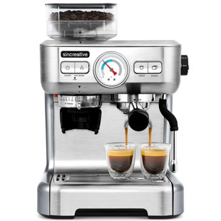 Sincreative All-in-One Espresso Machine Coffee Maker with Grinder Stainless Steel, Silver