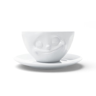 FIFTYEIGHT PRODUCTS US Coffee Cup With Saucer, Happy Face
