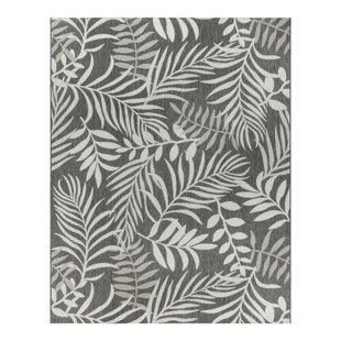 Gertmenian Paseo Akimbo Ash Gray Botanical Leaf Indoor/Outdoor Flatweave Area Rug