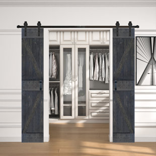ISLIFE 42in x 84in (21'' x 84''/ea x 2) Solid Wood Double Sliding Barn Door with Installation Hardware Kit-Assembly Required (Set of 2)