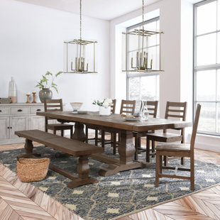 KOSAS HOME Kinston 8 - Piece Extendable Solid Wood Double Pedestal Dining Set