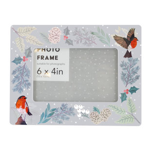 GLOBAL DESIGNS FENTON LTD Festive Robin Scene Christmas Holly Ceramic Single Picture Frame in White