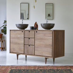 TIKAMOON Jonak 57'' Double Bathroom Vanity with Solid Wood Top