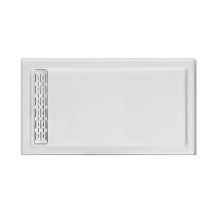 MORVANO 60'' W x 32'' D Glossy White Acrylic Shower Base with Stainless Steel Cover, Left Drain