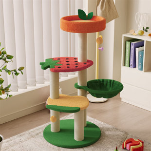 HAPPY & POLLY Fruit World Cat Tree for Indoors, Cat Tower for Large Cats with Scratching Posts, Modern Cat Tree