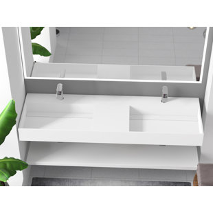 CASTELLOUSA Juniper 60" Rectangular Modern Wall Mounted Bathroom Sink with Concealed Drain Plate