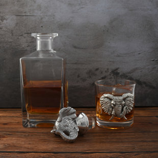 ARTHUR COURT DESIGNS Elephant Glass Whiskey Decanter with Pair of Double Old Fashion Glasses