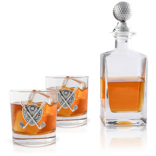 VAGABOND HOUSE Glass Whiskey Golf Ball Decanter with Pair of Double Old Fashion Glasses