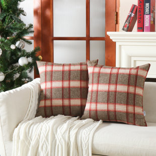 NORDECO HOME Retro Plaid Wool Throw Pillow Covers (Set of 2)