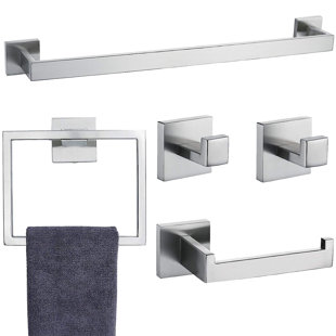 MAIGUOONE 5 - Piece Bathroom Hardware Set Towel Ring Set with Towel Bar Toilet Paper Holder Towel Hooks