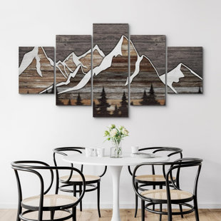 IDEA4WALL Western Wood Effect Landscape Brown Mountain Pictures Extra Large Canvas 5 Pieces Print Wall Art