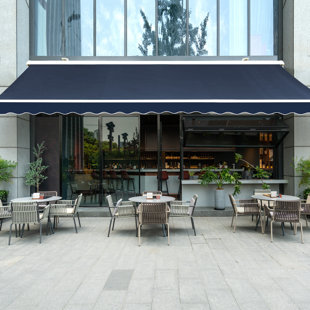 Diensweek 180'' W x 120'' D Polyester Navy Blue Cover Motorized Retractable Patio Awning