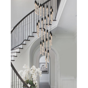 ORREN ELLIS Addiley 12ft Large Dimmable Chandelier High Ceilings 28 Lights Crystal Bubble Column Chandeliers Lighting