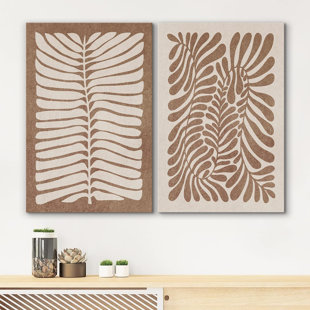 IDEA4WALL Abstract Botanical " Mid-Century Retro Forest Leaf Collage Nature Digital Art Minimal Floral Botanical " 2 - Pieces