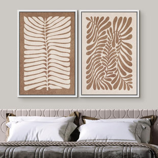 IDEA4WALL Abstract Botanical " Mid-Century Retro Forest Leaf Collage Nature Digital Art Minimal Floral Botanical " 2 - Pieces