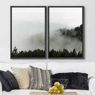 IDEA4WALL Misty Forest Landscape " Misty Morning In Mountain Forest Landscape Print Decor Nature Modern Rustic Scenic " 2 - Pieces