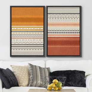 IDEA4WALL Abstract Vibrant Color Blocks " Tribal Southwest Polygon Pattern Rust Color Blocks Abstract Shapes Modern Chic " 2 - Pieces