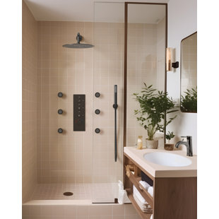 GRANDJOY TwilightRain Thermostatic Shower System 12" Wall Mount Rainfall Shower Head Handheld Spray Body Jet