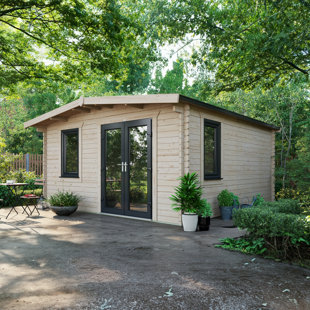 POWERSHEDS 439 cm x 547 cm Chalet Blockhütte, Türen rechte - 44 mm Wandstärke